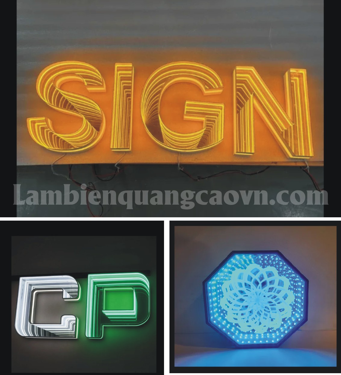 Làm biển quảng cáo gắn led vô cực theo yêu cầu